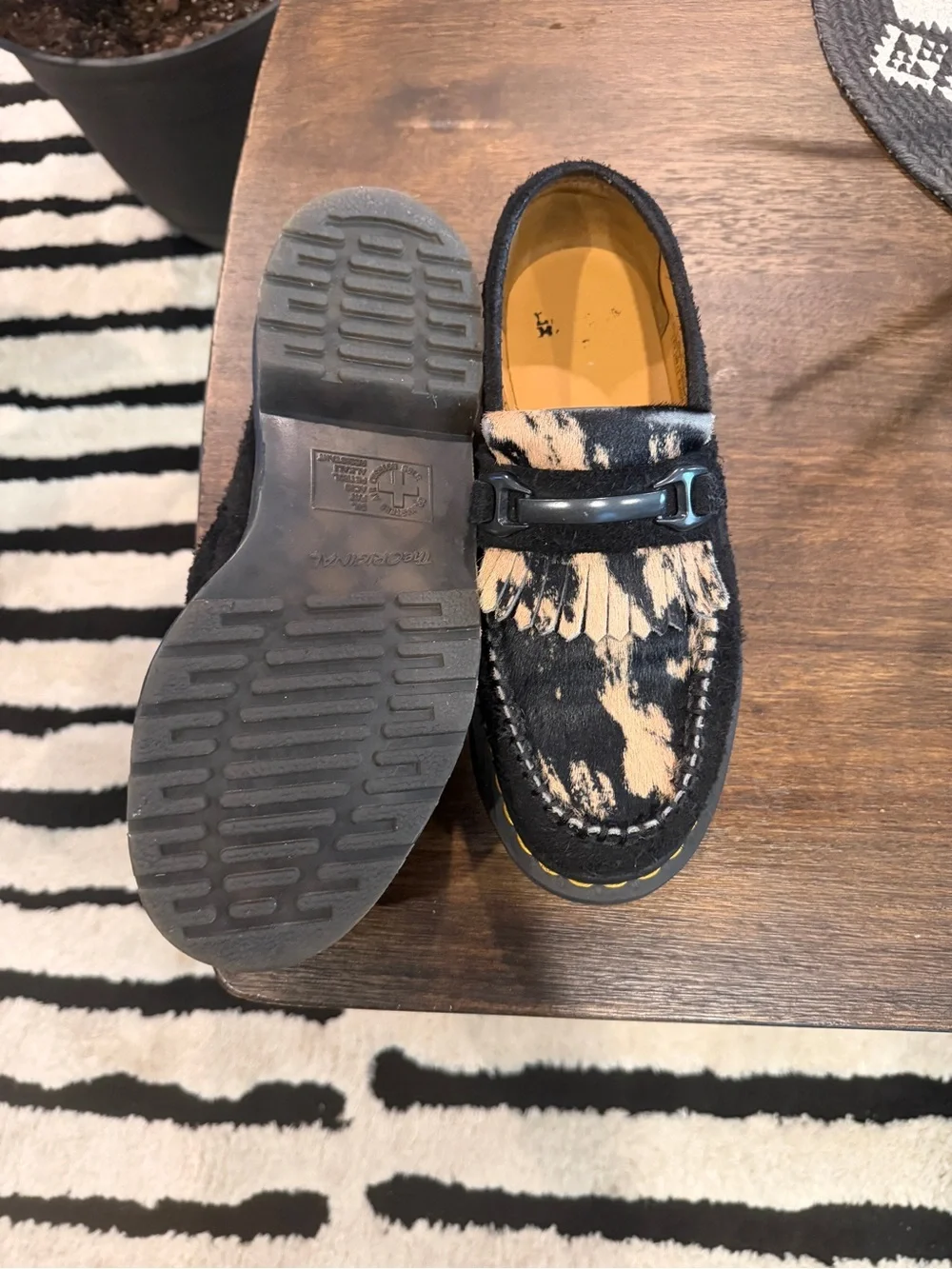 Dr. Martens Kids Black and Cream Ponyhair Moccasins